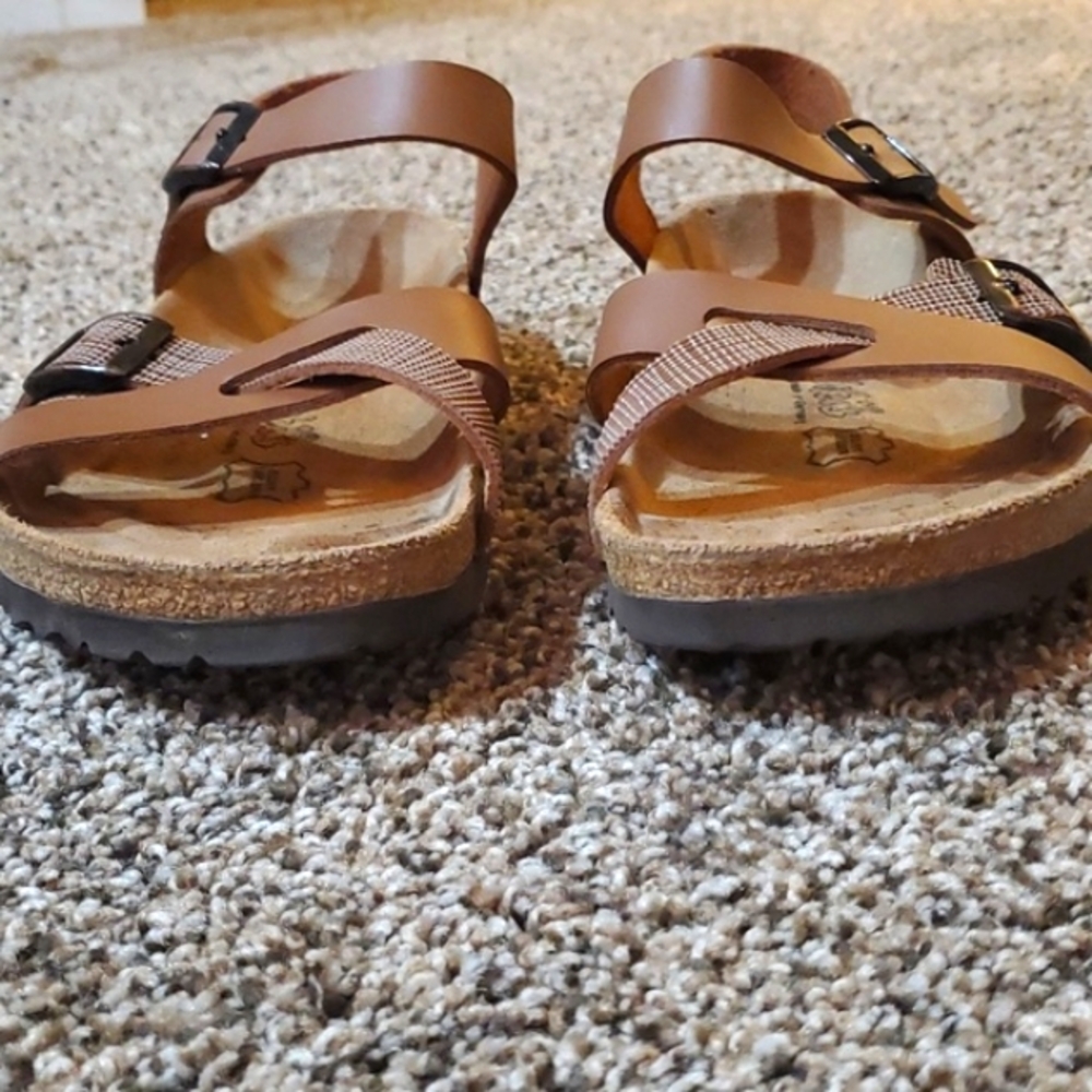 Birki's By Birkenstock Lillie Brown Plaid Ankle Strap Sandals US Ladies Size 8 - Picture 3 of 12